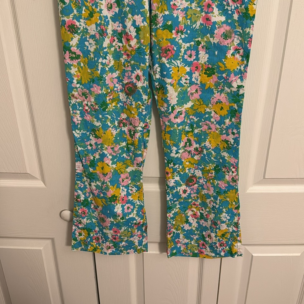 Zara Floral Linen Blend Kick Crop Pants Women’s size 02 Summer Spring Resort K1 - Picture 3 of 6